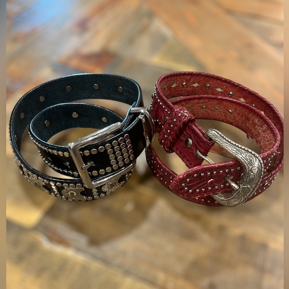 belts (2)— red and black blinged out/studded
